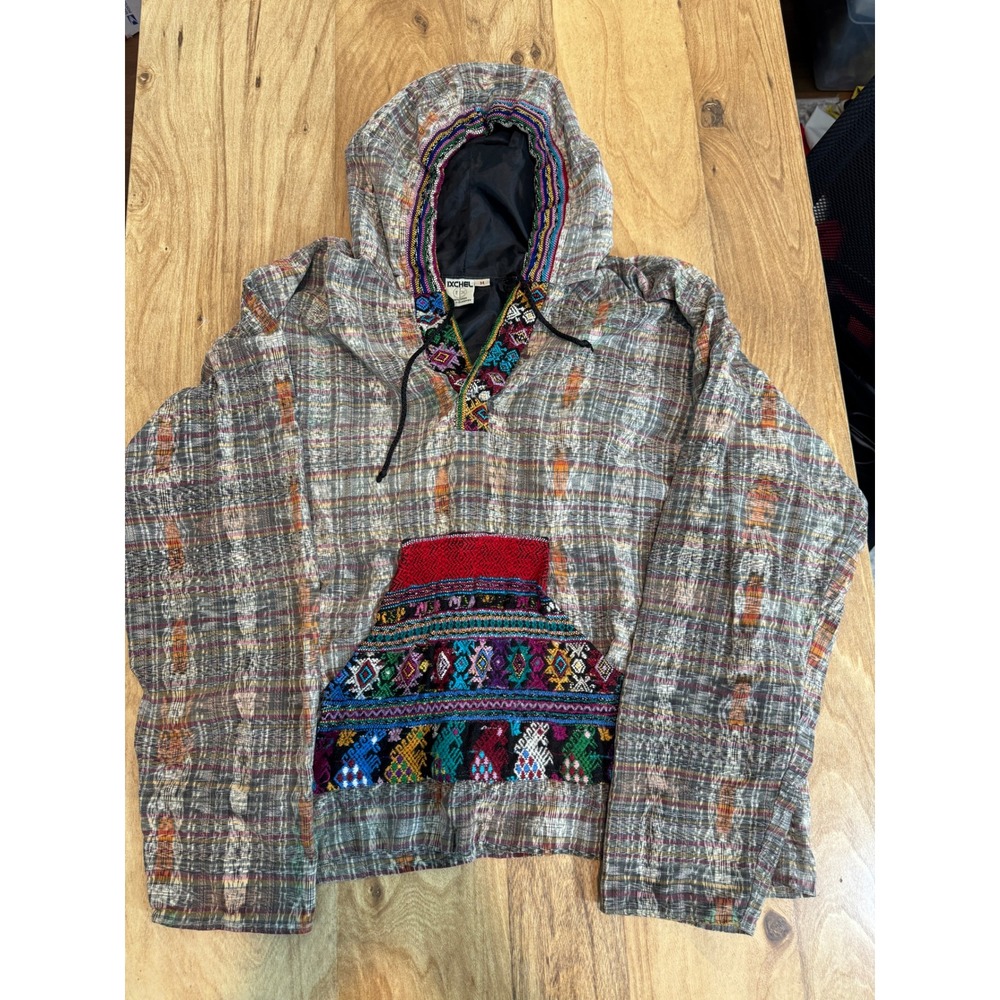 Vintage Ixchel Guatemalan Baja Hoodie Mens Medium Multicolor Cotton Boho